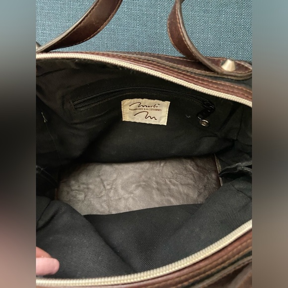 Vintage Marlo Black Canvas Bag with Brown Faux Leather Trims & Handles, Silver - Picture 6 of 15